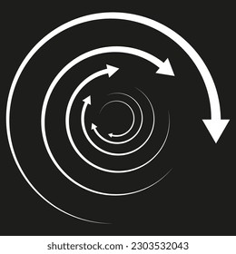 Rotating arrows. Concentric, radial, and circular arrow element. Cycle-cyclical cursor, pointer icon. Vector illustration.