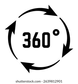 Rotating arrows creating a circular formation with a 360 degree symbol, illustrating concepts of full coverage, virtual reality, and immersive panoramic views