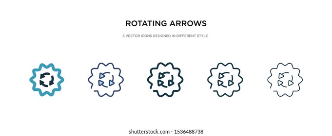 rotating arrows icon in different style vector illustration. two colored and black rotating arrows vector icons designed in filled, outline, line and stroke style can be used for web, mobile, ui