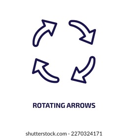 rotating arrows icon from user interface collection. Thin linear rotating arrows, arrow, circle outline icon isolated on white background. Line vector rotating arrows sign, symbol for web and mobile