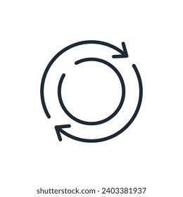 Rotating arrows and movement line. Changes, renewal.  Vector linear icon illustration isolated on white background.