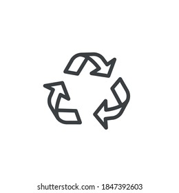 Rotating arrows in the triangle icon. Recycle isolated concept. Modern outline on white background