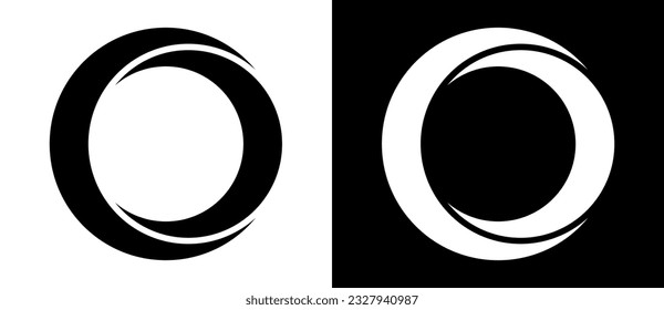 Rotar las líneas de arte en forma de círculo como símbolo, logotipo o icono. Forma negra sobre un fondo blanco y la misma forma blanca sobre el lado negro.