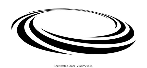 Rotating art lines in circle shape as symbol, logo or icon. Design element with perspective view.