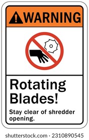Rotating blade hazard sign and labels