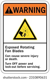 Rotating blade hazard sign and labels