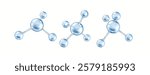 Rotating blue collagen molecules from spheres realistic color icons set. Spheres create connection 3d objects bundle on white background
