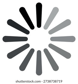 Rotating buffering symbol, grayscale radial bars, UI progress indicator