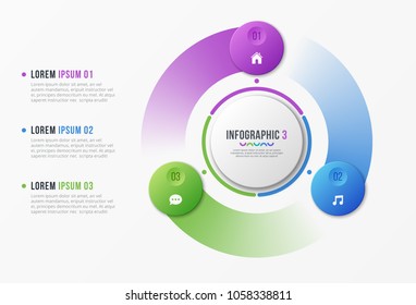 Rotating circle chart template with 3 options. Vector design for infographics, presentations, reports, layouts, projects, visualization. Global swatches.