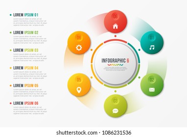 Rotating circle chart template, infographic design, visualization concept with with 6 options, steps, processes. Global swatches.
