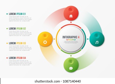 Rotating circle chart template, infographic design, visualization concept with with 4 options, steps, processes. Global swatches.