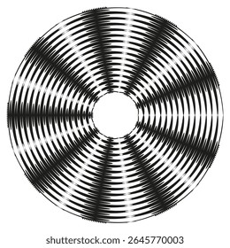 Ilusão de círculo giratório. Padrão radial listrado. Efeito óptico hipnótico. Gráfico de movimento vetorial.