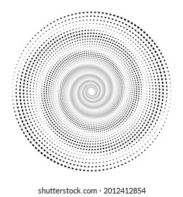 Círculos giratorios compuestos de puntos, elementos gráficos para diseños, objetos de diseño abstracto. Efecto de semitono de círculo vectorial, colores y texturas de estilo retro.