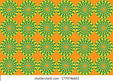 Rotating Circles. Hypnotic show of rotation. Optical Illusion, Seamless Pattern. Hypnotic Swirly Sphere. Anomalous  rotation motion illusion pattern. Psychedelic Illusion.  