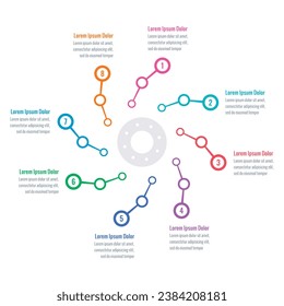 rotating circles informational template. annual report, internet, education, business, magazine information template. eight options infographic template. wheel infographic template