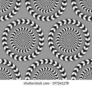 Rotating Circles, Optical Illusion, Vector Seamless Pattern.