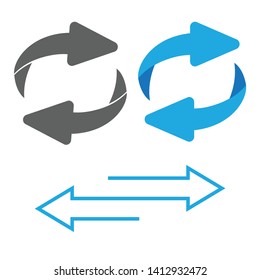 Rotating, circular, cyclic arrows. Recurrence sign. Flip over or turn arrow. Reverse sign 