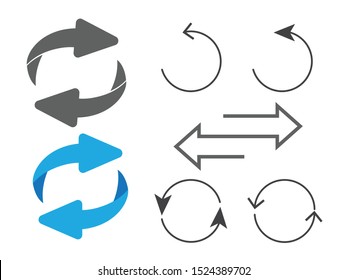 Rotating, circular, cyclic arrows. Recurrence sign. Flip over or turn arrow. Reverse sign