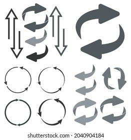 Rotating, circular, cyclic arrows. Recurrence sign. Flip over or turn arrow. Reverse sign