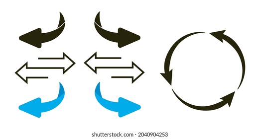 Rotating, circular, cyclic arrows. Recurrence sign. Flip over or turn arrow. Reverse sign