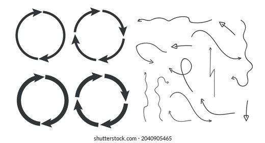 Rotating, circular, cyclic arrows. Recurrence sign. Flip over or turn arrow. Reverse sign