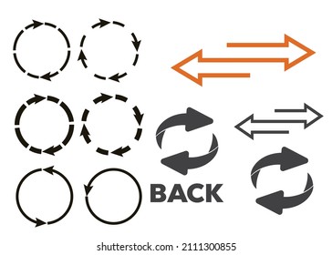 Rotating, circular, cyclic arrows. Recurrence sign. Flip over or turn arrow. Reverse sign