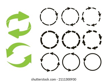 Rotating, circular, cyclic arrows. Recurrence sign. Flip over or turn arrow. Reverse sign