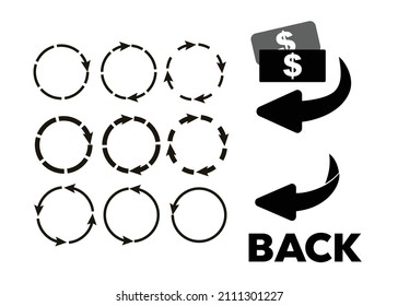 Rotating, circular, cyclic arrows. Recurrence sign. Flip over or turn arrow. Reverse sign