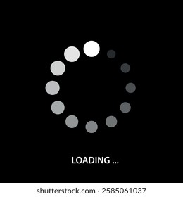 A rotating circular loading icon with gradient shading on a black background