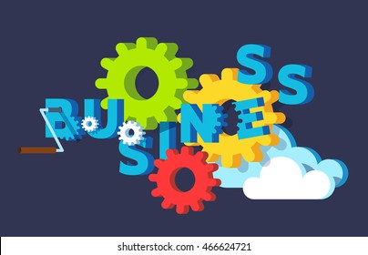 Rotating cog wheels of technology business. Cloud computing. Modern flat style concept vector illustration isolated on dark background.