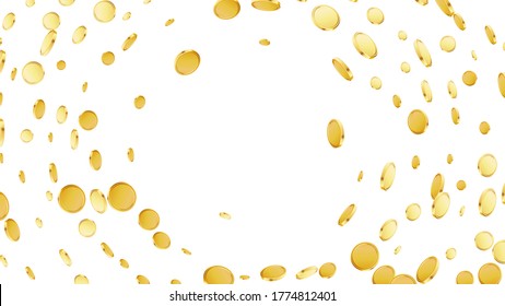 Rotating coins background. Casino jackpot or win concept. Cash fly on black isolated background. Golden money falling. Gambling game jackpot. Vector illustration