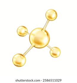 Rotating collagen molecular structure from connected golden spheres realistic vector illustration. Chemical model for research 3d object on white