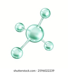 Rotating collagen molecule with atomic structure realistic vector illustration. Model made from green spheres 3d object on white background