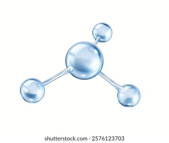 Rotating collagen molecule realistic vector illustration. Chemical structure consists of blue spheres 3d object on white background