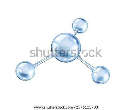 Rotating collagen molecule realistic vector illustration. Chemical structure consists of blue spheres 3d object on white background