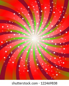Rotating color radial rays and bright stars