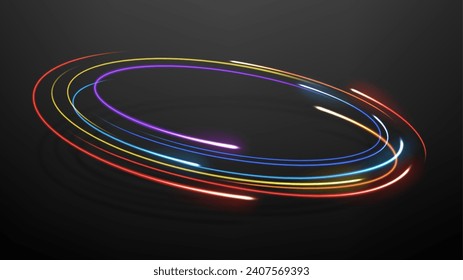 Rotating Colorful Neon Rays, Long Time Exposure Motion Blur Effect, Vector Illustration