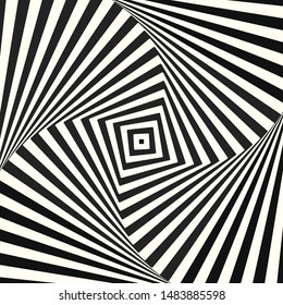 Rotating concentric shapes, optical illusion abstract pattern vector background
