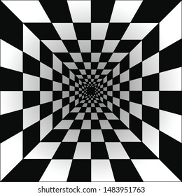 Rotating concentric shapes, optical illusion abstract pattern vector background