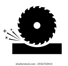 Rotating cutting circular saw vector icon isolated on white background. Simple flat illustration of industrial metal working.