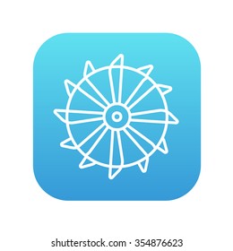 Rotating cutting drum of coal machine line icon for web, mobile and infographics. Vector white icon on the blue gradient square with rounded corners isolated on white background.