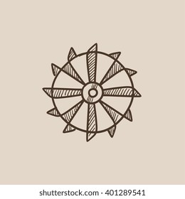 Rotating cutting drum of coal machine sketch icon.