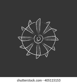Rotating cutting drum of coal machine. Drawn in chalk icon.