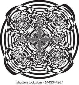 Rotating disk like with tridimensional portals inspired strukture abstract cut art deco illustration on transparent background