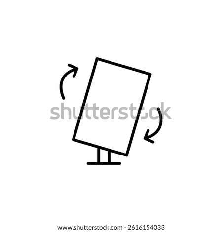 Rotating display sign, adjustable screen with motion arrows in simple line art
