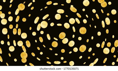 Rotating dollar coins background. Casino jackpot or win concept. Cash fly on black isolated background. Golden money falling. Gambling game jackpot. Vector illustration