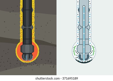 Rotating Drill Digging A Hole In A Ground. Auger Infographic.