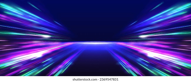 Rotating dynamic neon circle. Colored shiny sparks of spiral wave. Curved bright speed line swirls. Abstract background rotational border lines. 