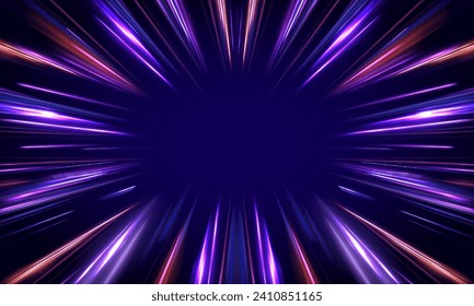 Rotating dynamic neon circle. Colored shiny sparks of spiral wave. Curved bright speed line swirls. Abstract background rotational border lines.	