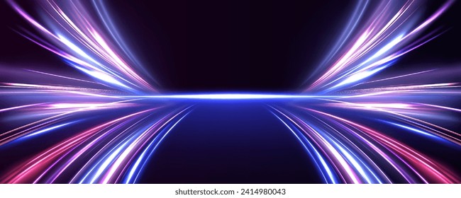 Rotating dynamic neon circle. Colored shiny sparks of spiral wave. Curved bright speed line swirls. Abstract background rotational border lines.	